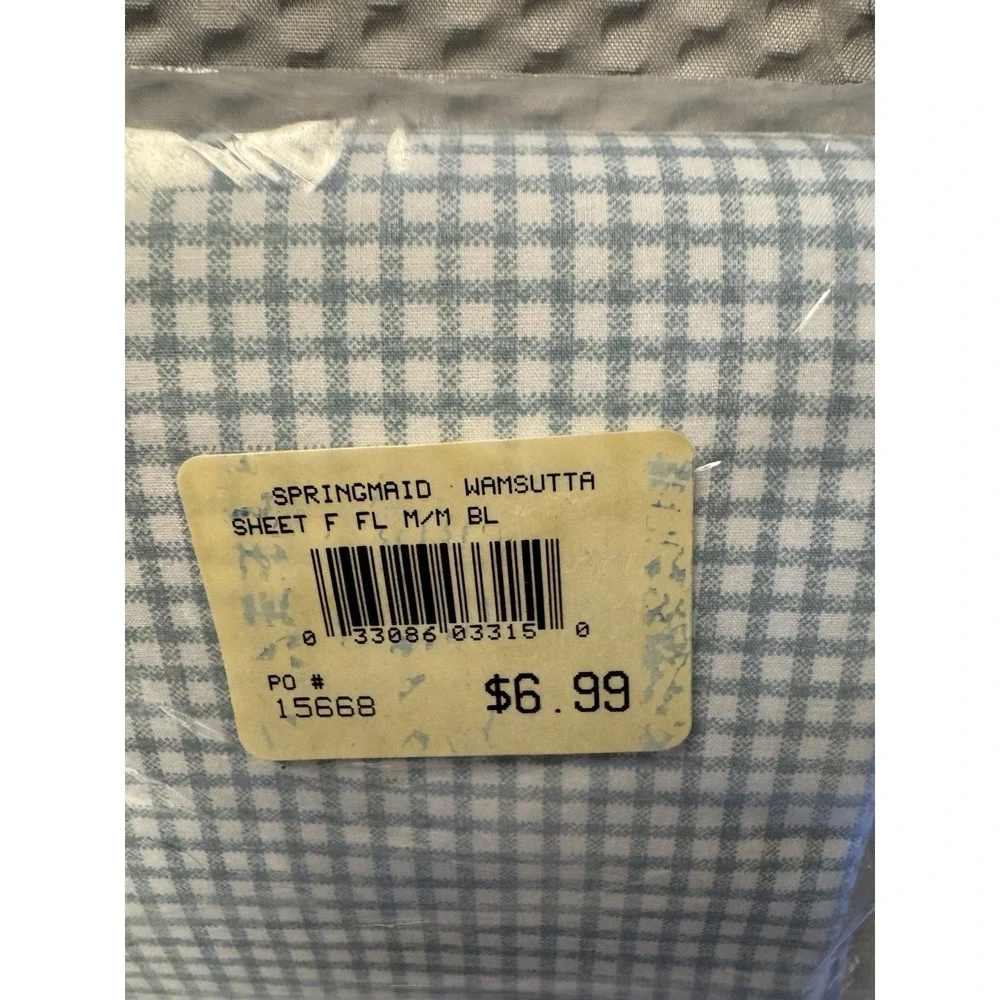 VTG Wamsutta Supercale Plus Full Flat Sheet 2 Pillowcases BLUE Gingham Sealed
